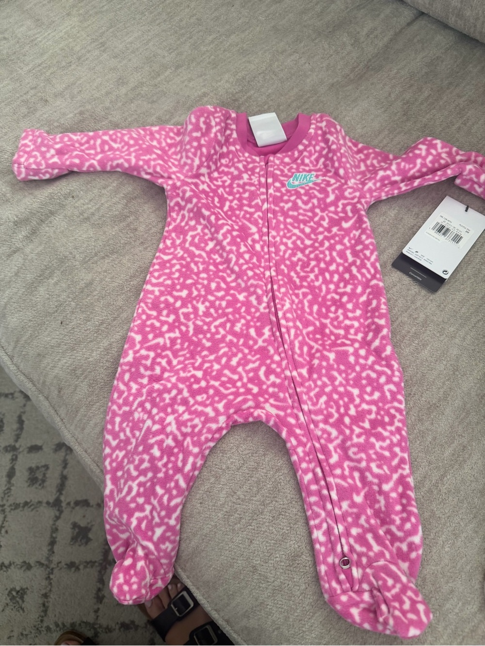 Nike Pink & White Fleece Footed One-Piece